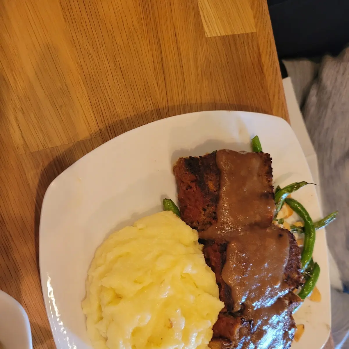 Grass Fed Meatloaf Platter with Mashed Potatoes and Roasted Brussels Sprouts
