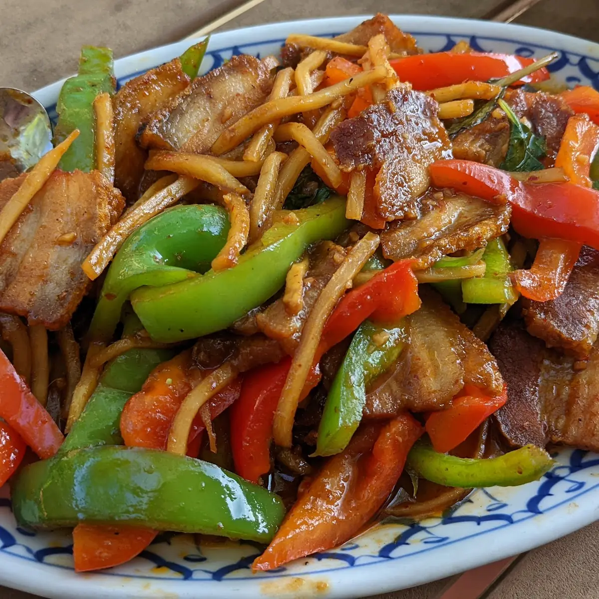 Pad Phet Pork Belly in Spicy Brown Sauce
