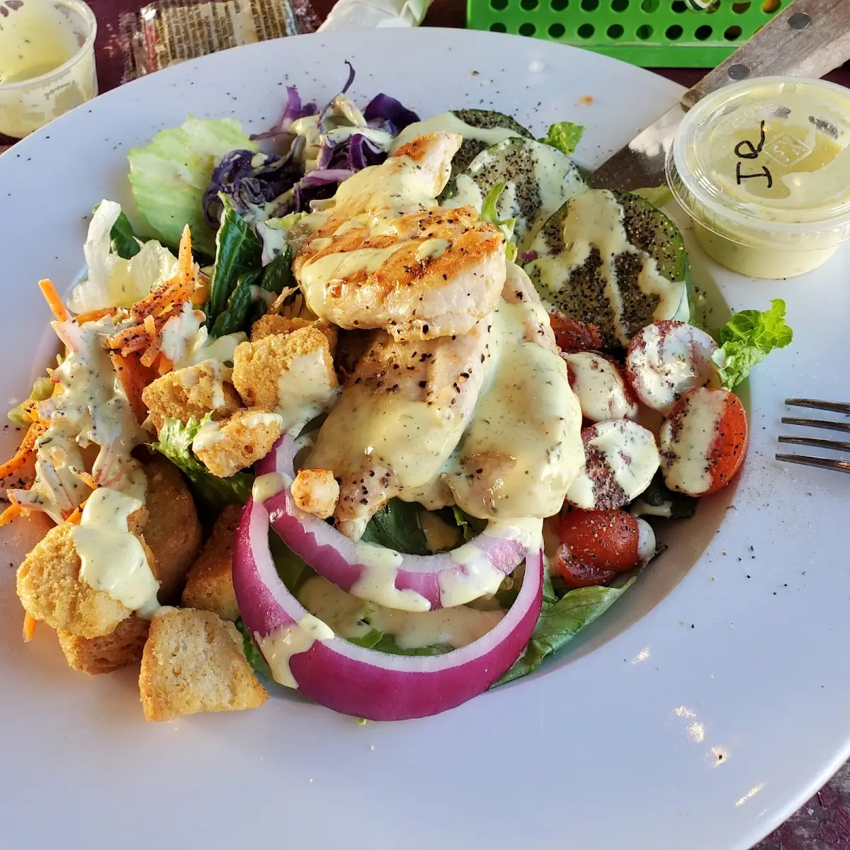 Garden Salad with Chicken and Islander Ranch Dressing