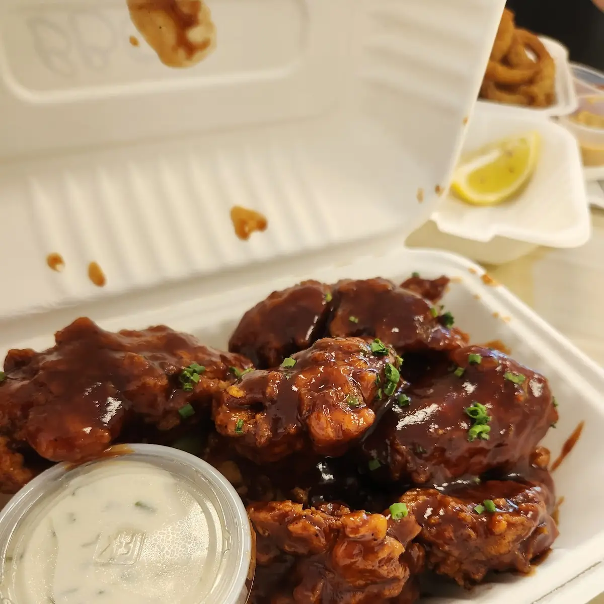 'Chicken' Nuggets and Chips with BBQ Sauce
