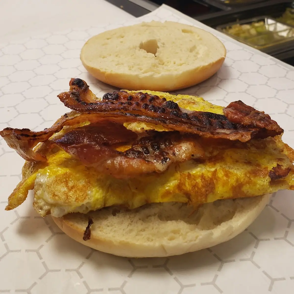 Begal Egg and Cheese with Crispy Bacon
