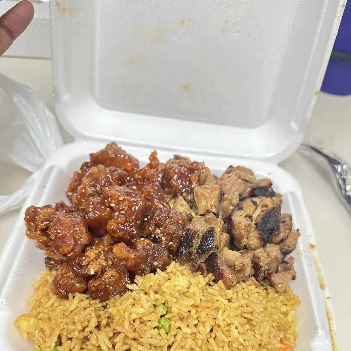 Steamed Rice Vegetable and Sesame Chicken