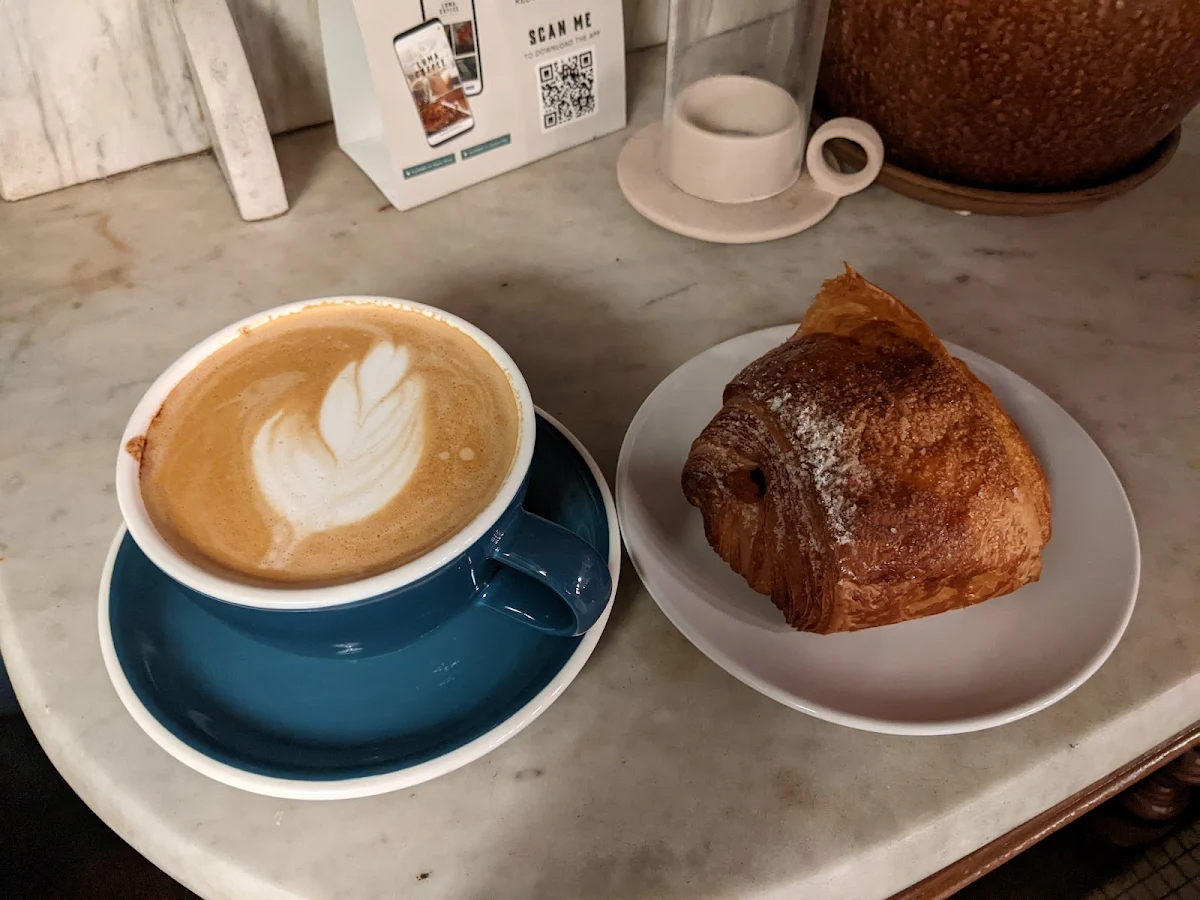 Decaf Latte with Chocolate & Chocolate Croissant