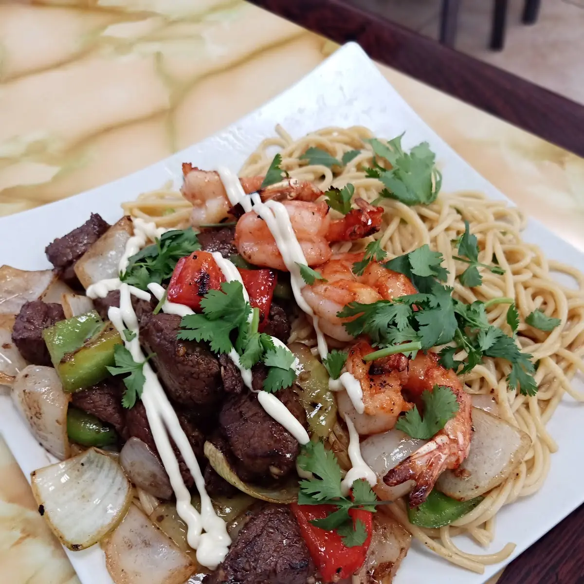 Garlic Noodles with Beef & Shrimp