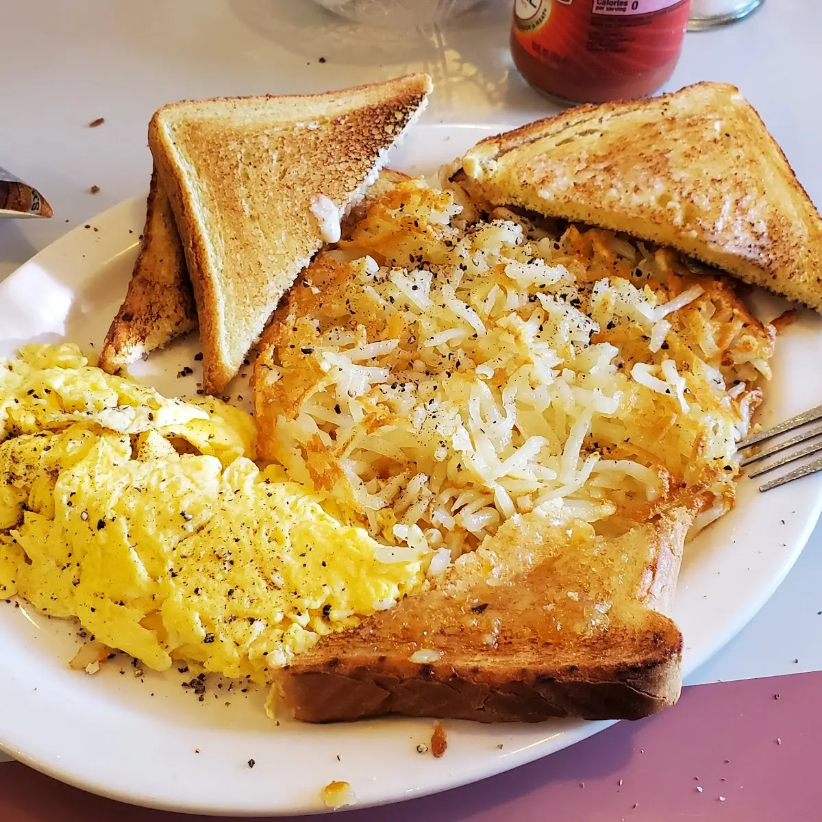 Scrambled Eggs Hash Brown and Toast