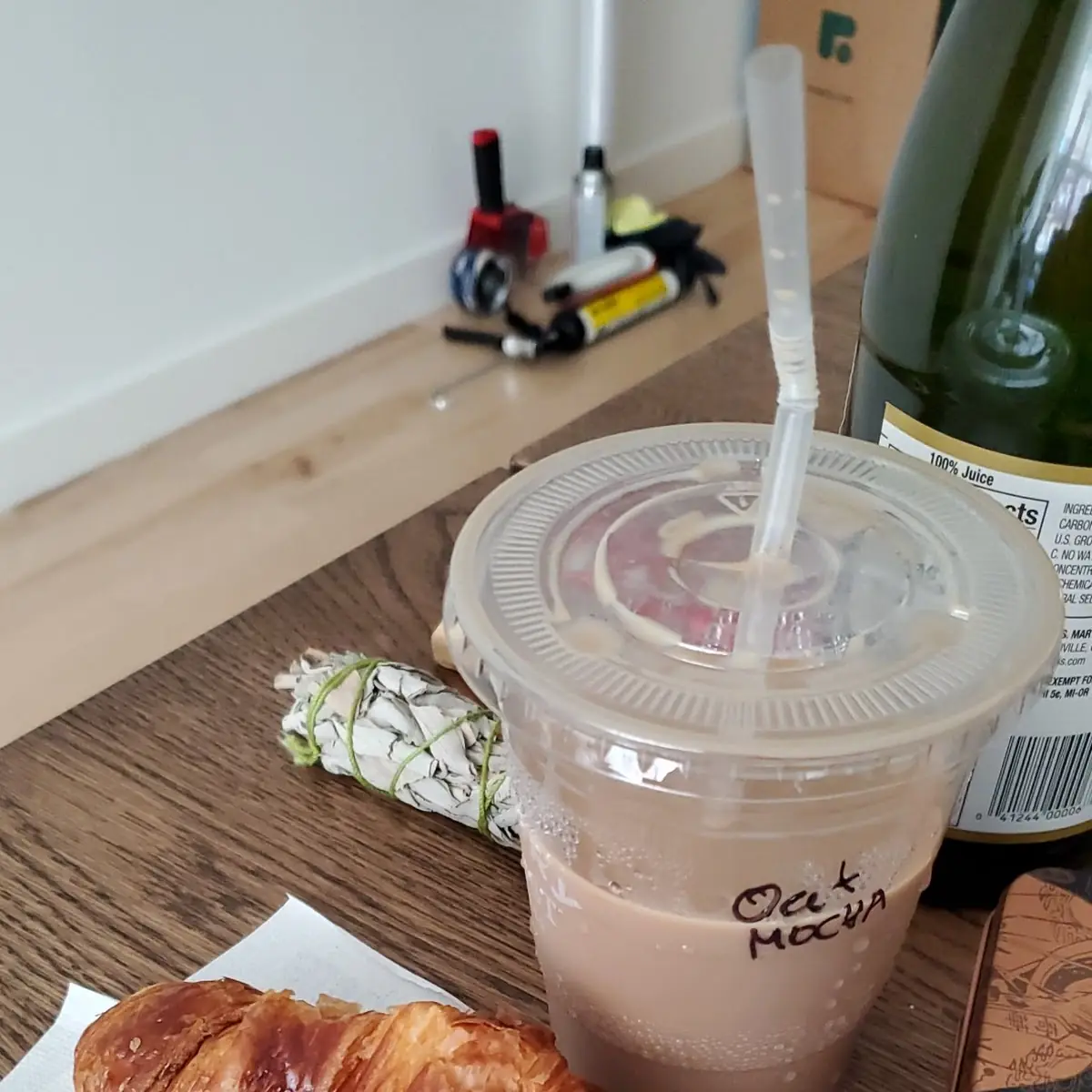 Butter Croissant and Iced Oat Mocha