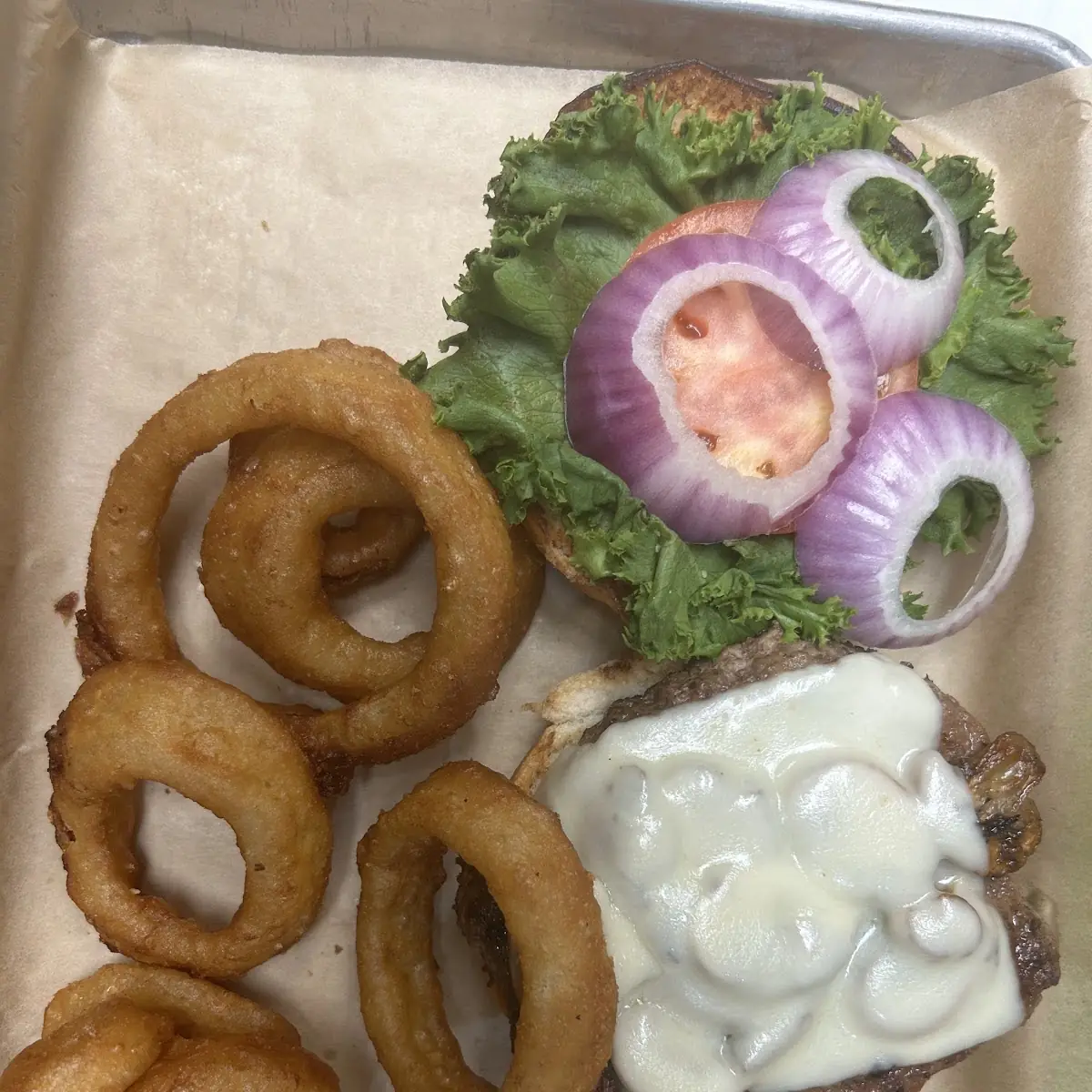Mushroom& Swiss with Onion Rings