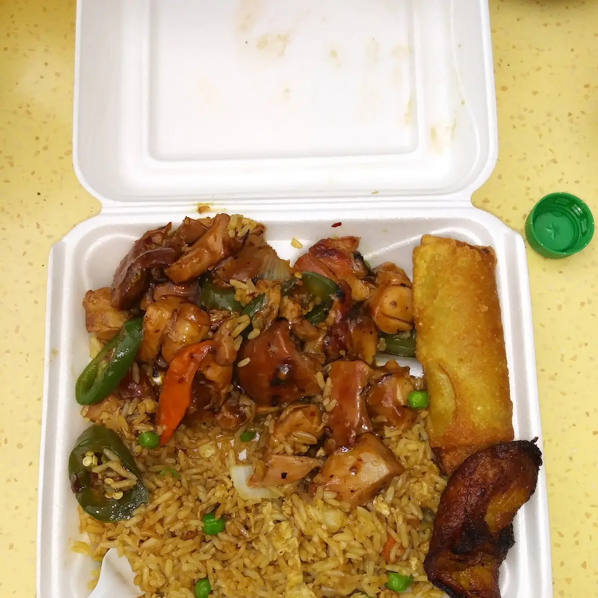 Bourbon Chicken Rice and Egg Roll