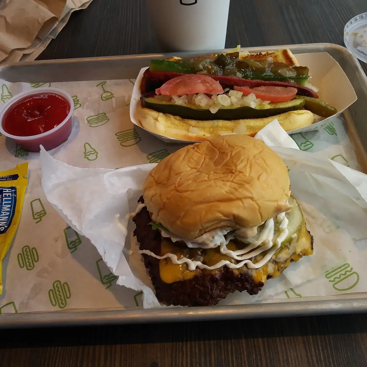 Double Cheeseburger and Chicago Dog