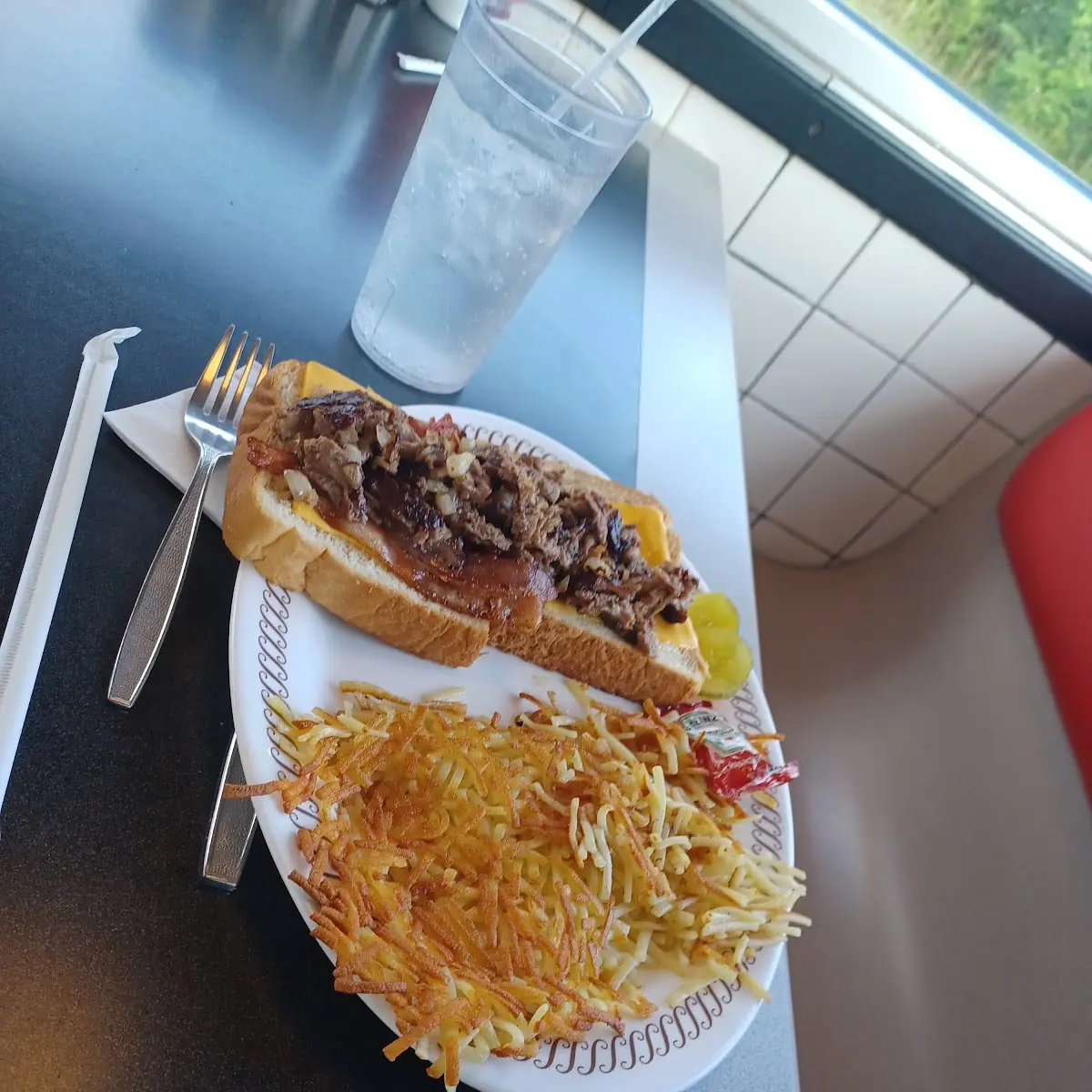 Steak Sandwich Work Bacon and Hashbrowns