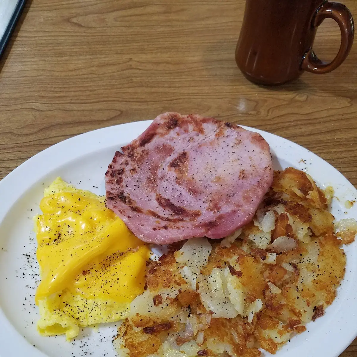 Scrambled Eggs with Cheese American Fries Ham