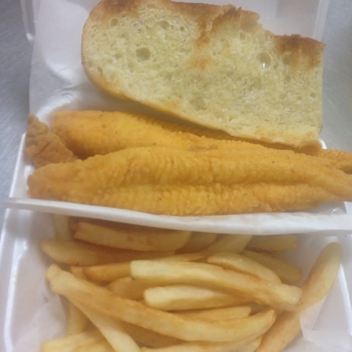 Fried Fish Strips 3 with Regular Fries & Bread