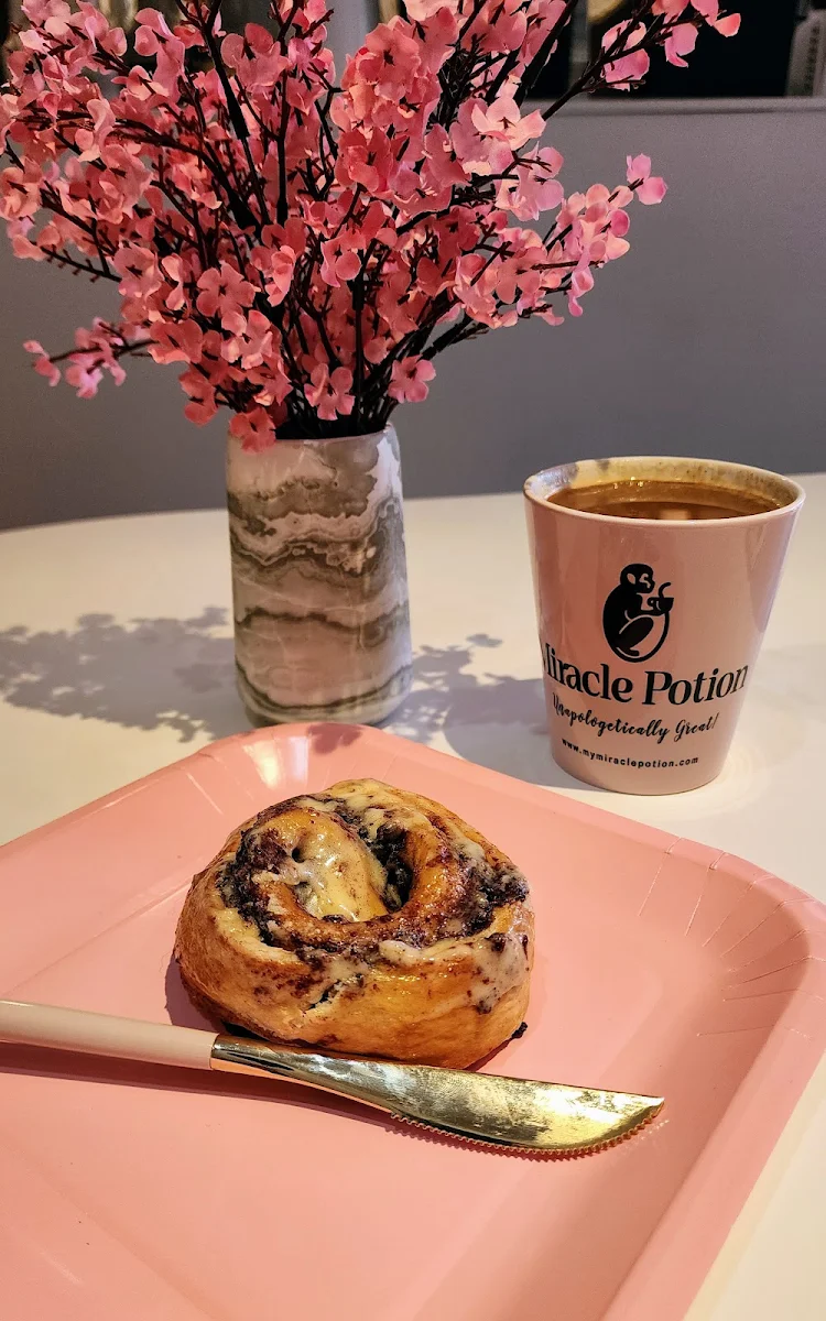 Americano Coffee and Cinnamon Bun