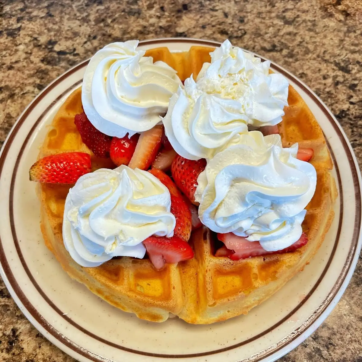 Belgian Waffle with Fresh Strawberries and Whipped Cream