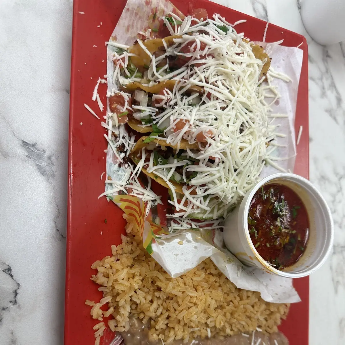 3 Quesabirria Tacos w Rice & Beans