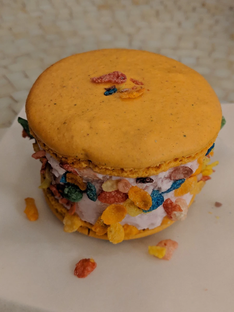 Fruity Pebble Macaron Ice Cream Sandwich