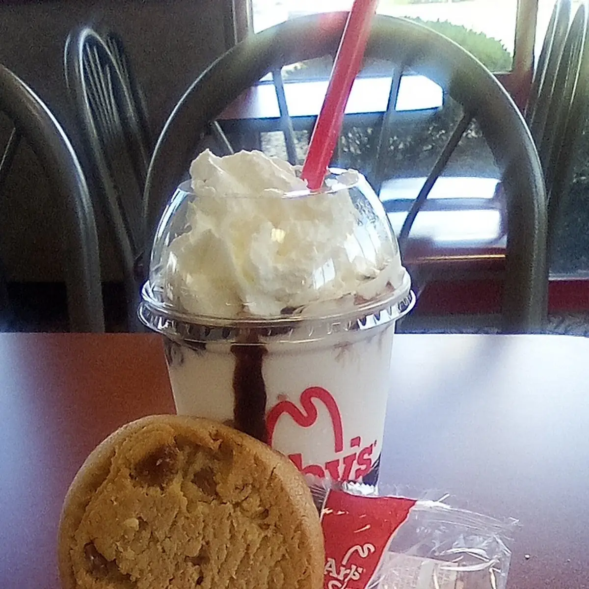 Vanilla Shake with Chocolate Syrup and Reese's Peanut Butter Cookie