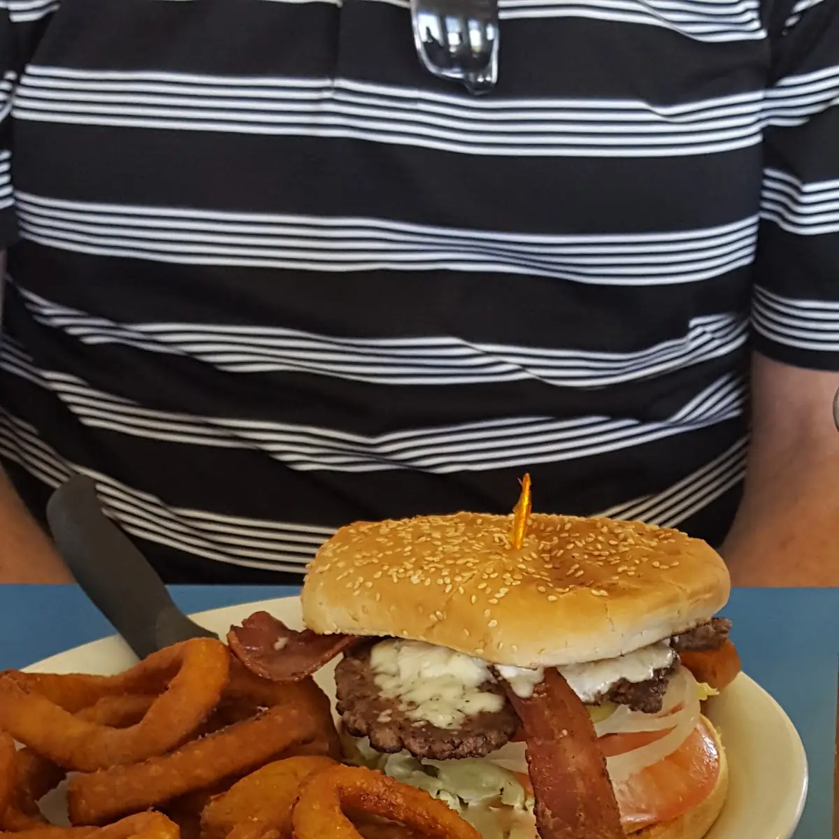 Burger with Onion Rings