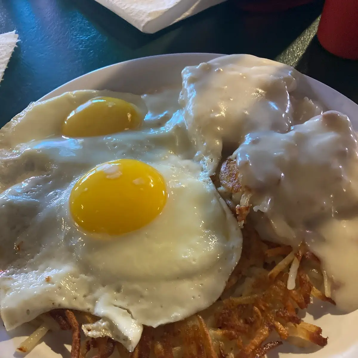 Eggs Hash Browns and Biscuit N Gravy