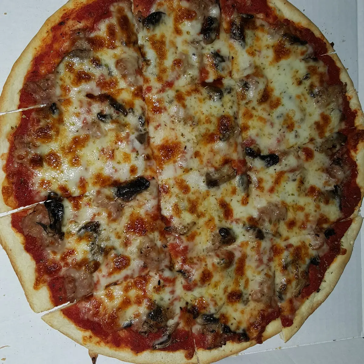 Sausage and Mushroom Thin Crust Pizza