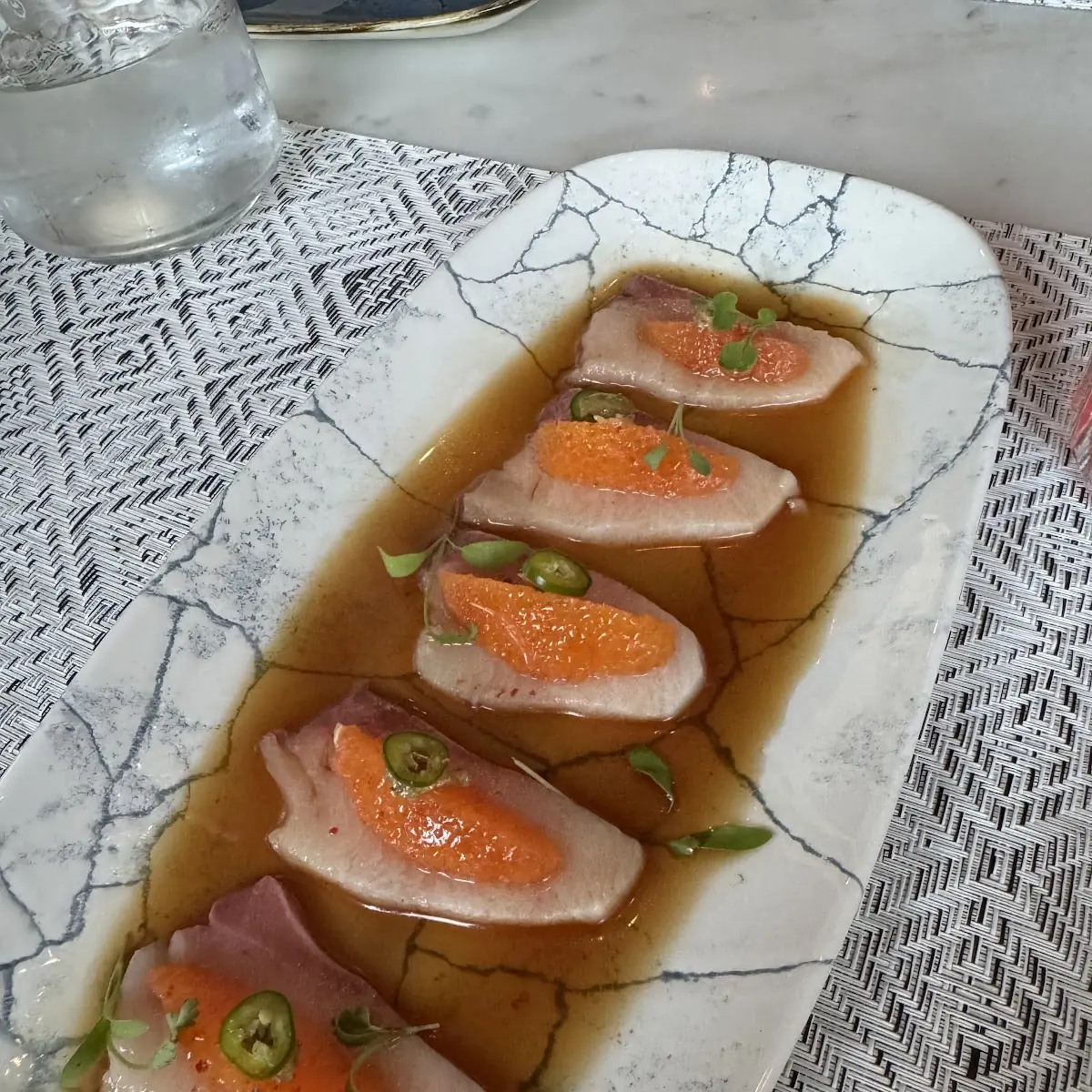 Hamachi Sashimi Green Olive Tapenade Citrus Supremes