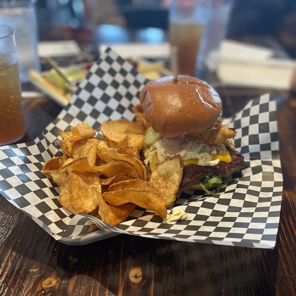 Burger with Fish and Chips