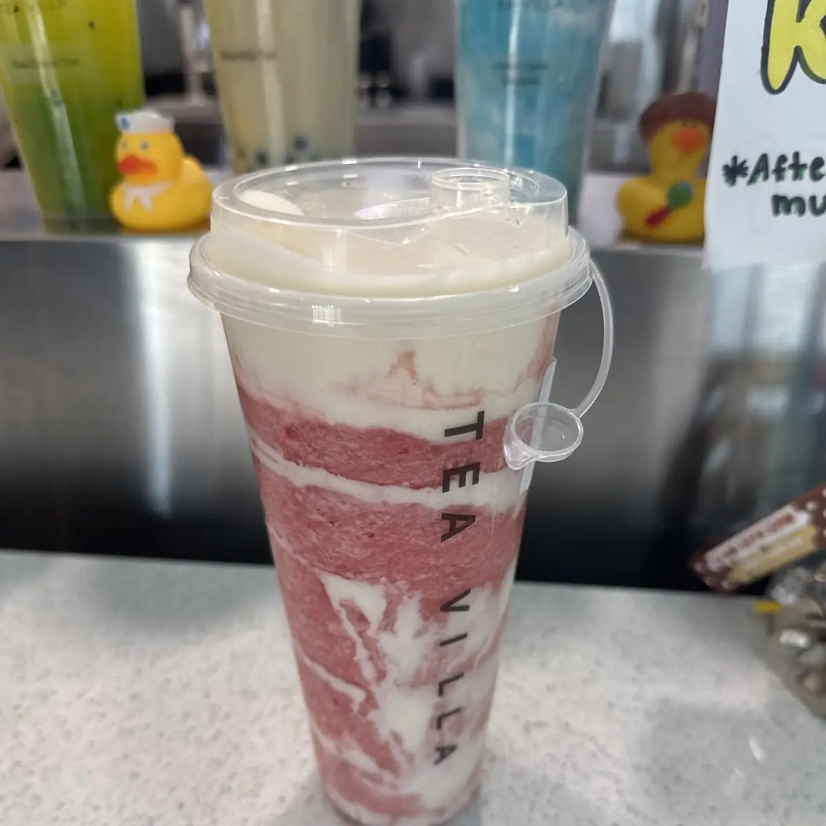 Strawberry Green Tea with Cheese Foam