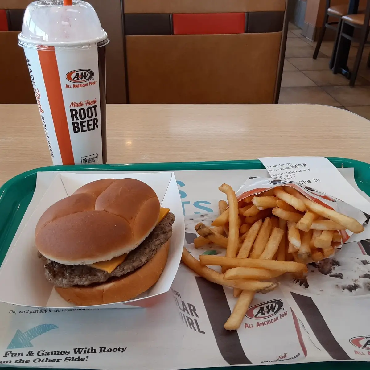 Cheeseburger with Fries and a Strawberry Shake