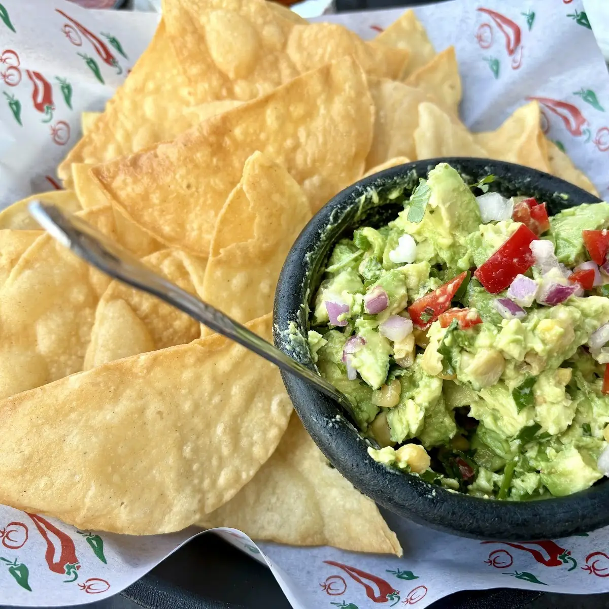 Tortilla Chips with Fresh Mango Guacamole Dip