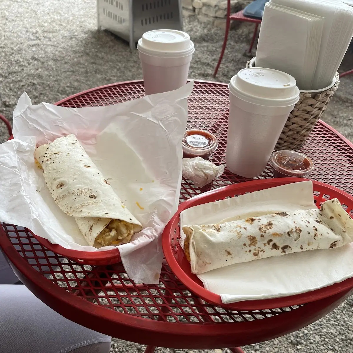 Flour Tortilla Breakfast Burrito and Iced Coffee