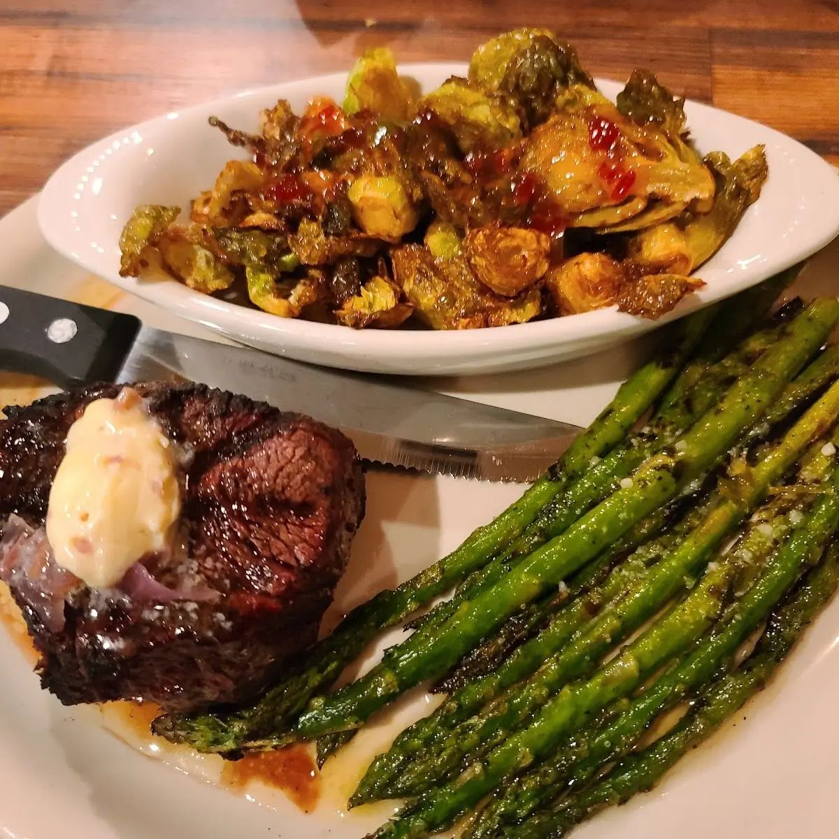 Filet Mignon Asparagus and Brussel Sprouts