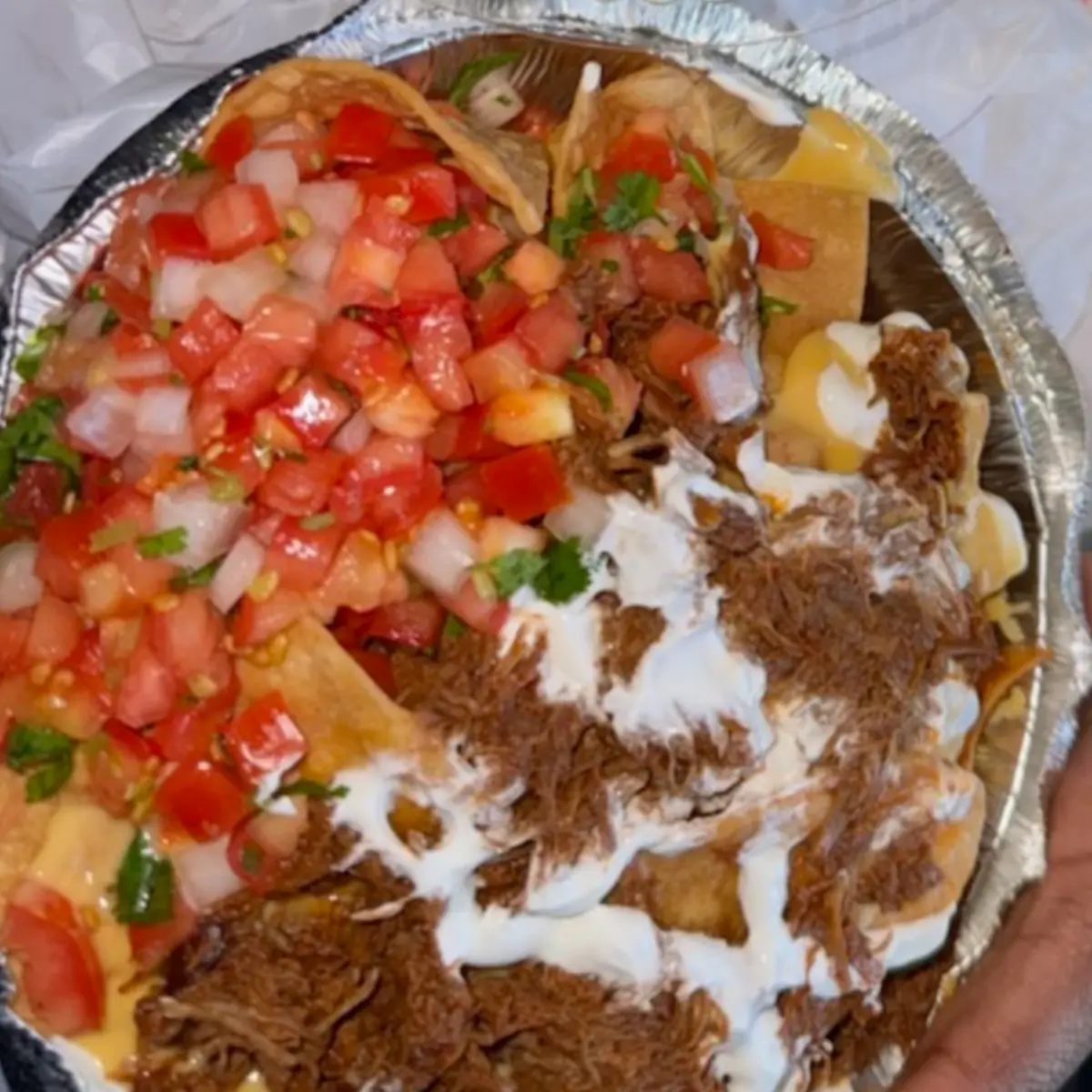 Shredded Beef Nachos Double Layered with Tomato Salsa