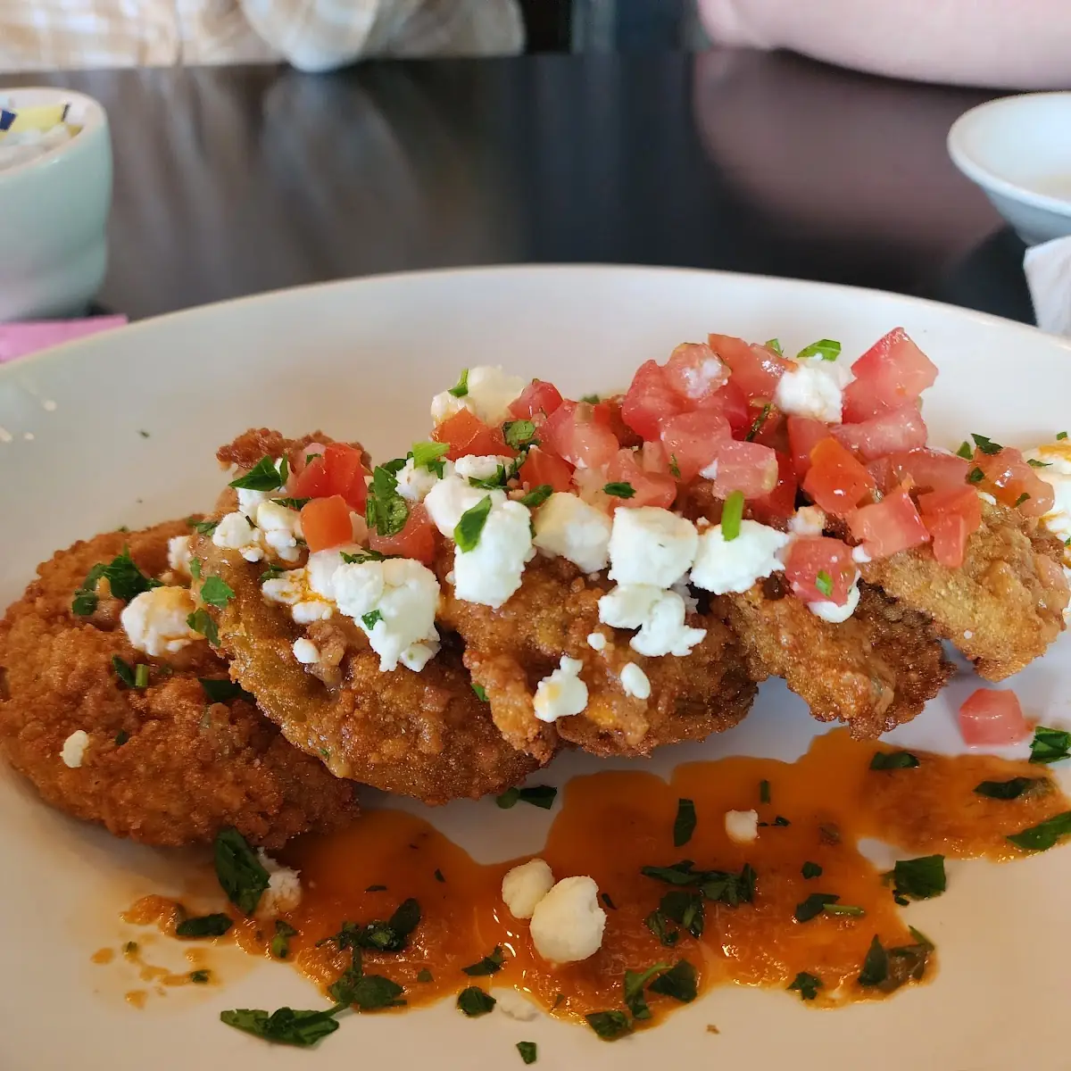 Fried Green Tomatoes with Herbed Goat Cheese