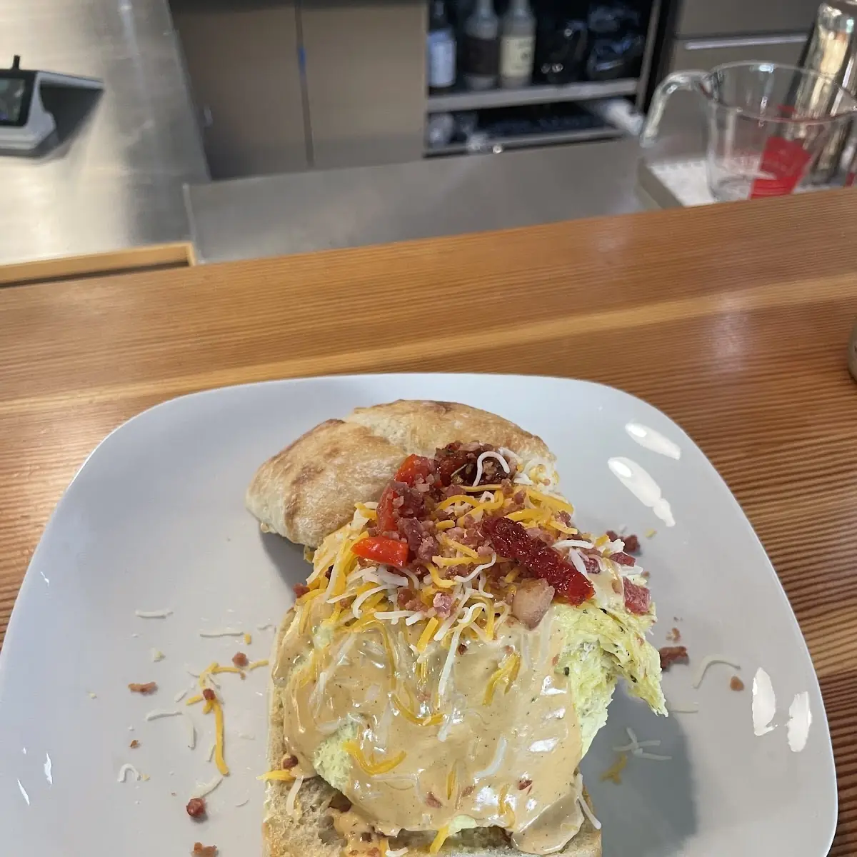 Roasted Red Pepper Scrambled Eggs and Cheddar Breakfast