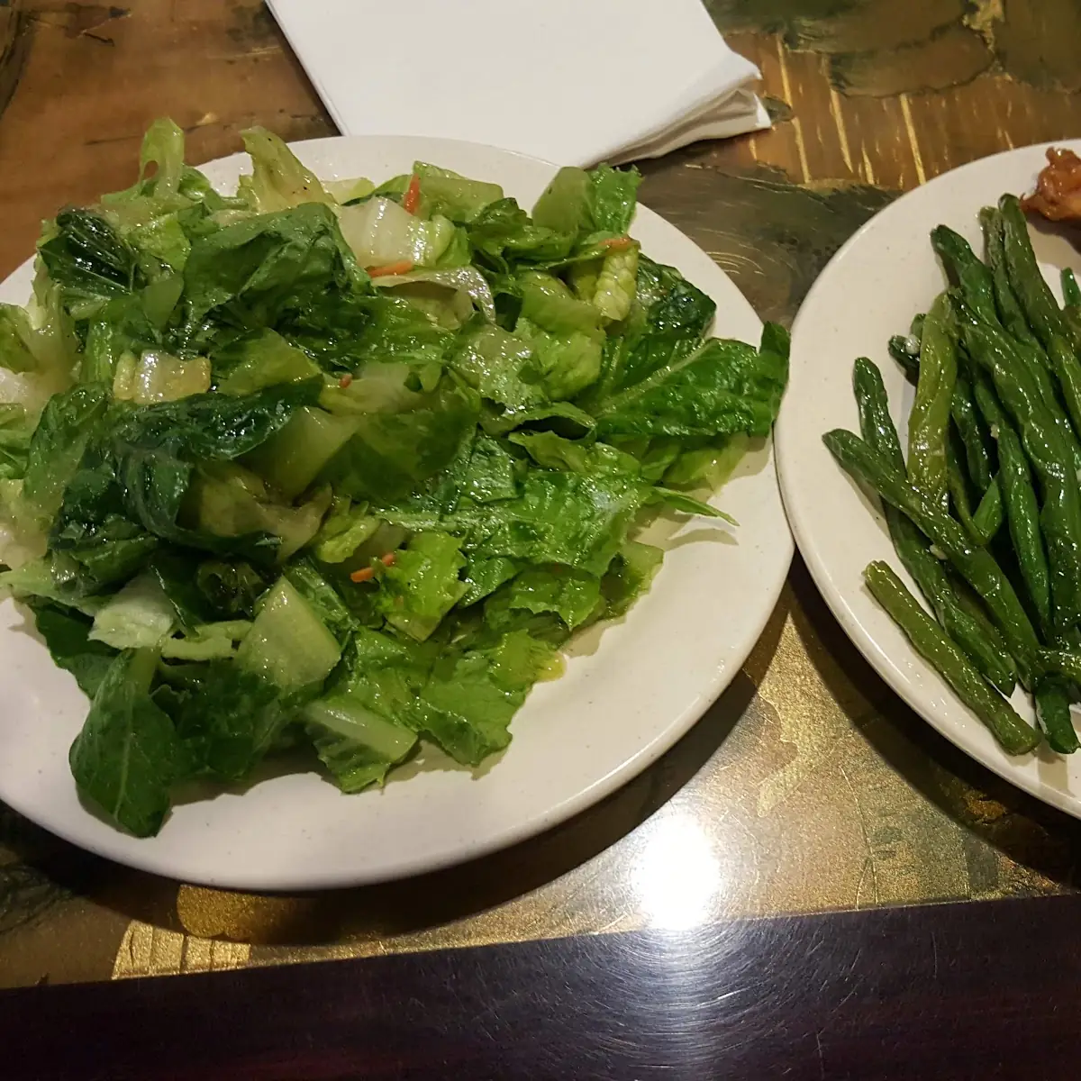 Asian Salad with Buttered Garlic String Beans and Chicken Kabobs