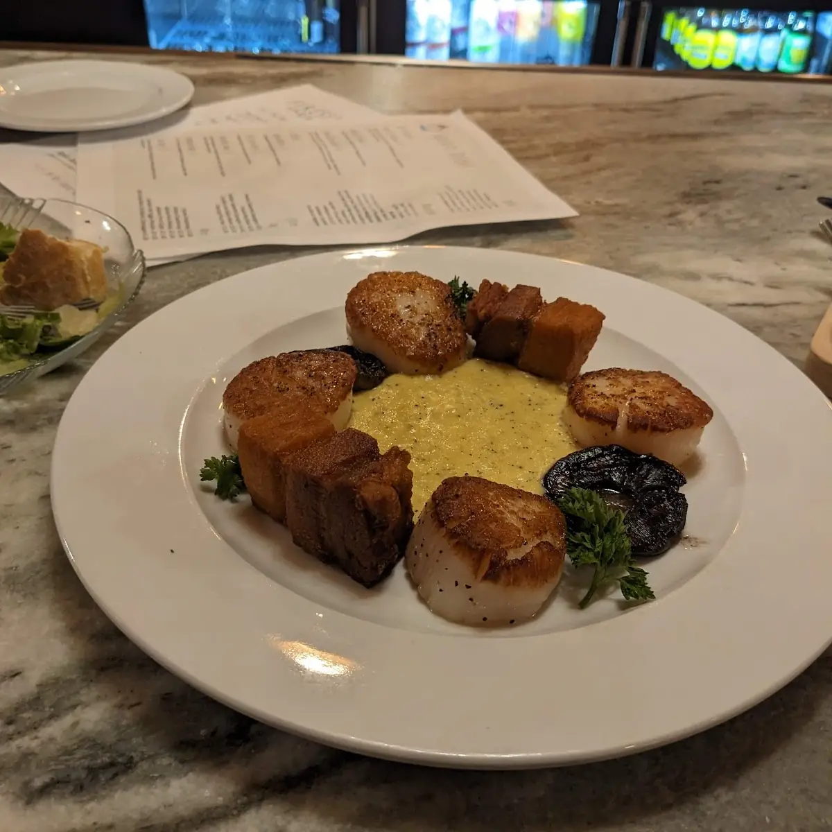 Grilled Scallops with Pork Belly