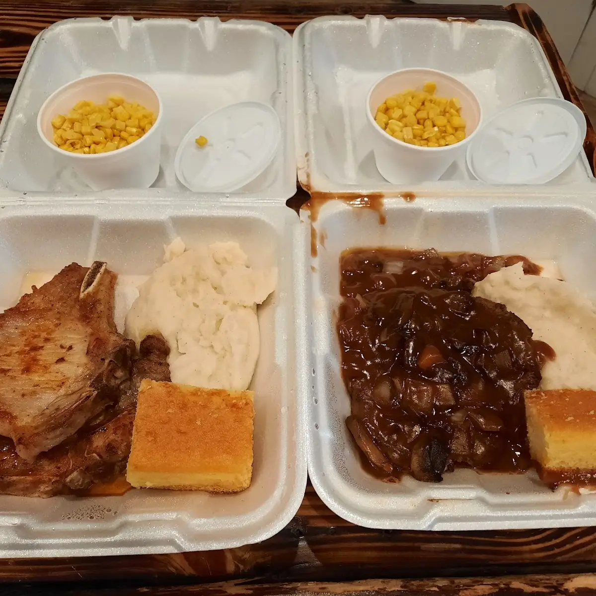 Grilled Pork Chops and Hamburger Steak