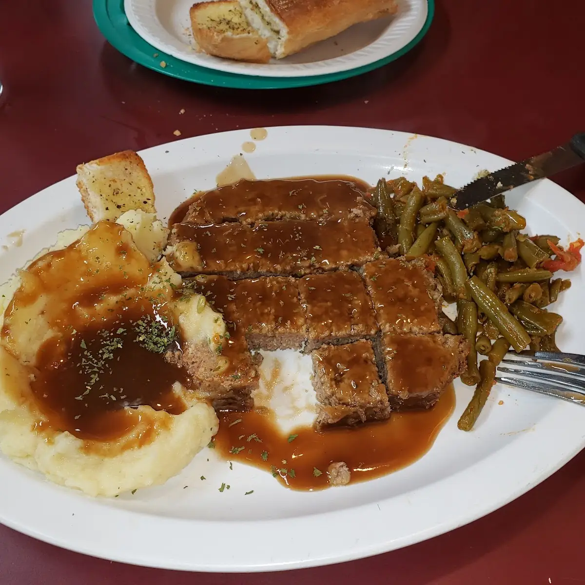 Meatloaf with Green Beans & Mashed Potatoes