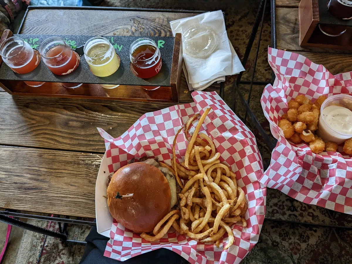 Swiss Mushroom Burger and Beer Flight