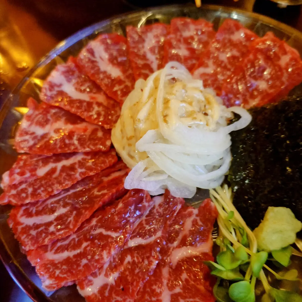 Beef Sashimi and Rice Crackers