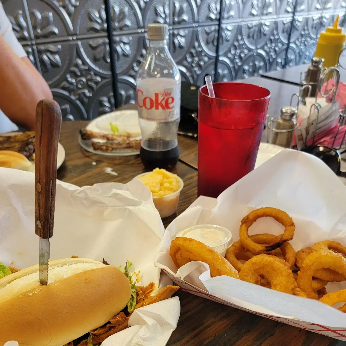Pulled Pork Sandwich with Onion Rings
