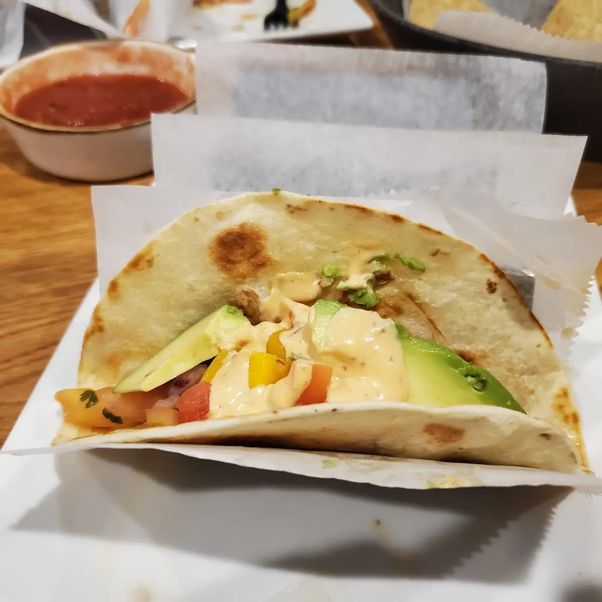 Blackend Fish Taco with Mango Salsa and Chipotle Sause