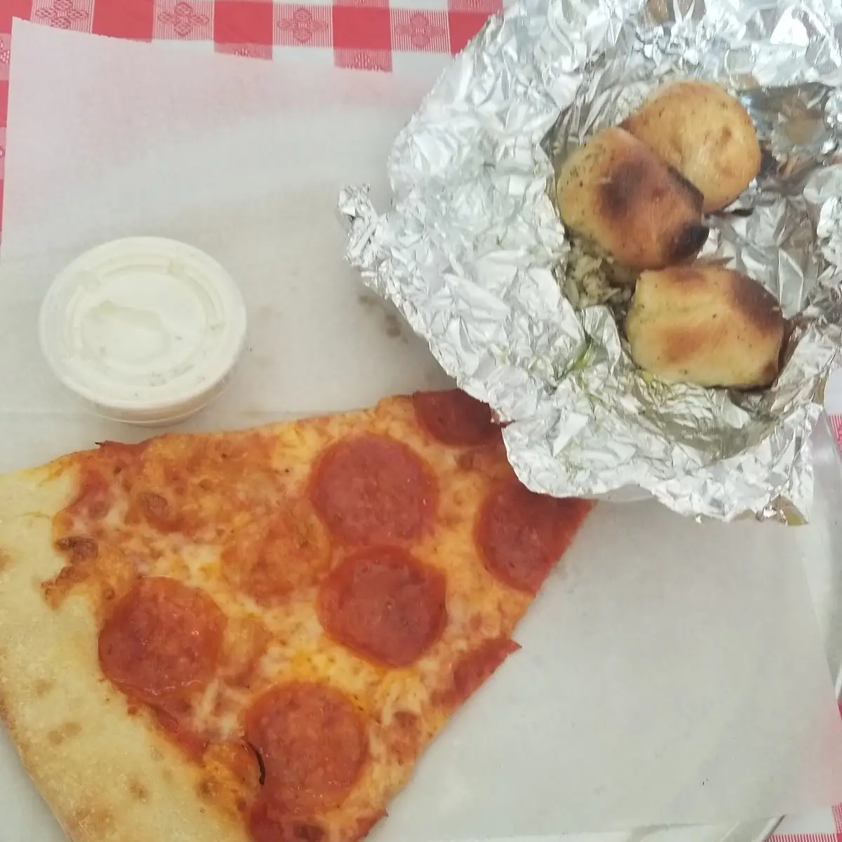 Pepperoni Pizza Slice with Garlic Knots
