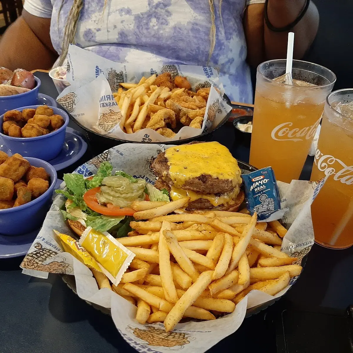 Double Cheeseburger Fish and Shrimp Platter Orka