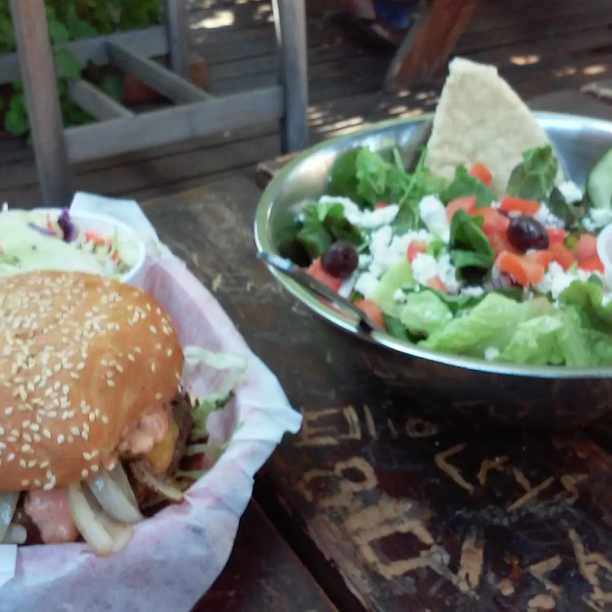 Classic Burger and Greek Salad