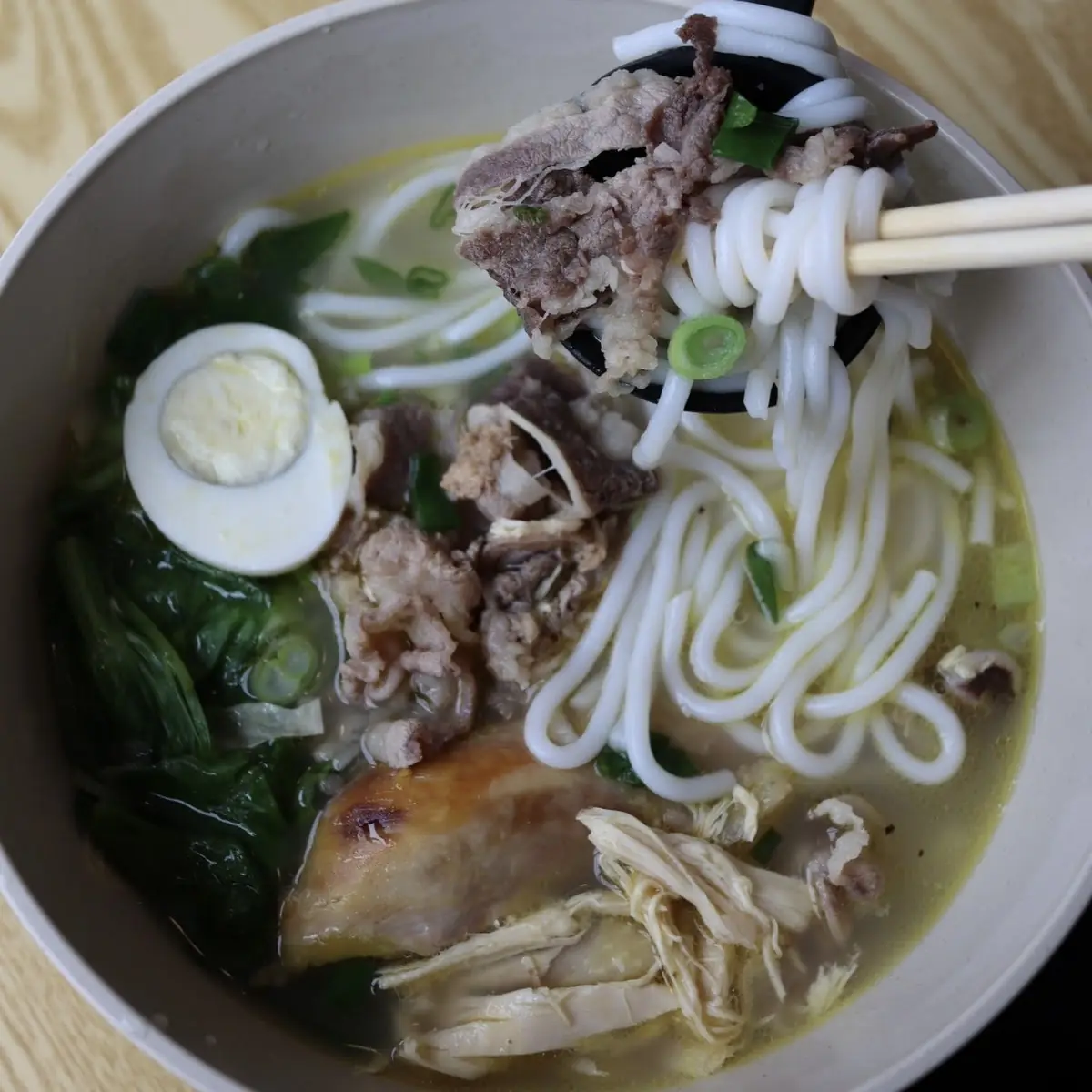 Rice Noodles in Chicken Broth