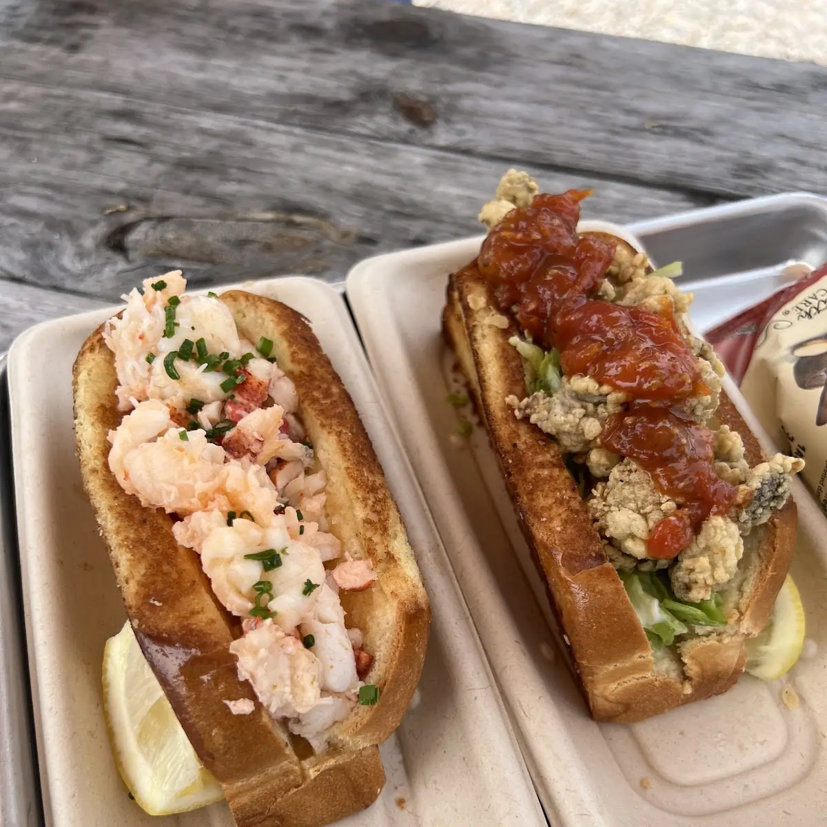 Hot Lobster Roll and a Fried Oyster Roll