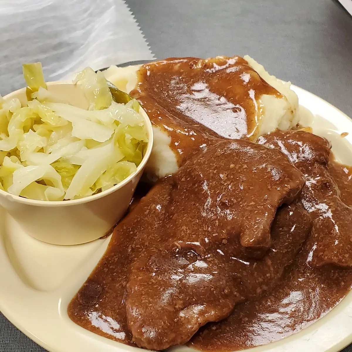 Country Style Steak Mashed Potatoes and Cabbage
