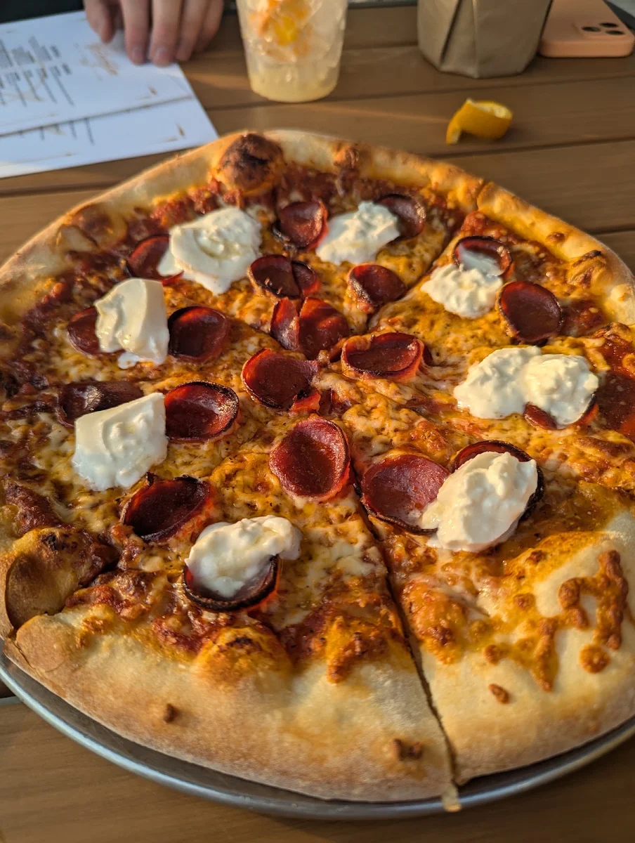 Pepperoni and Honey Pizza with Burrata
