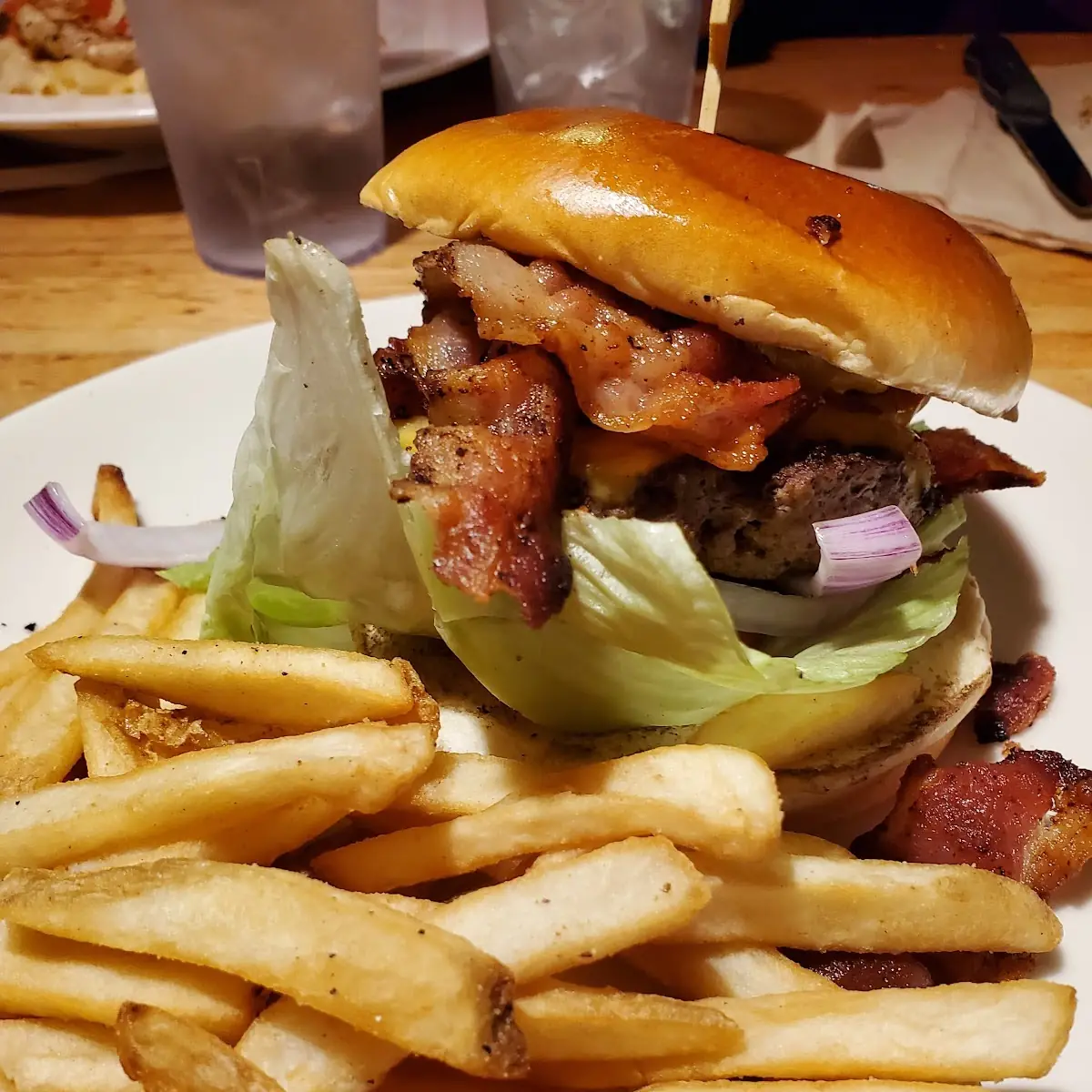 Bacon Cheese Burger and Fries